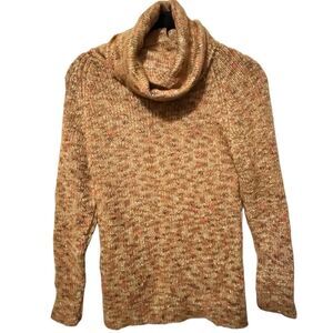Vintage 70s Sweater Cowl Neckl Wool Tan Orange Multicolor Cozy
